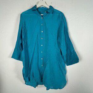 Cut Loose Womens Blue 3/4 Sleeve Button-Up Tunic Top Shirt Small Lightweight